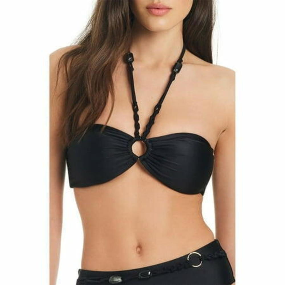 Red Carter women's Shine Solids Black Bandeau Swim Top  XL
